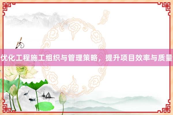 优化工程施工组织与管理策略，提升项目效率与质量